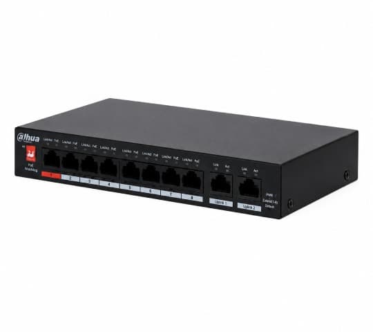 Dahua DH-PFS3010-8GT-96 10-Port Gigabit PoE Switch | 8 PoE Ports + 2 Gigabit Uplink | 96W Unmanaged Desktop Switch
