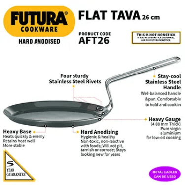 Hawkins Hawkins AFT26 Hard Anodised Flat Tava 26cm | Durable Non-Stick Roti & Chapati Tawa daily essentials & lifestyle — thumbnail 2 of 2