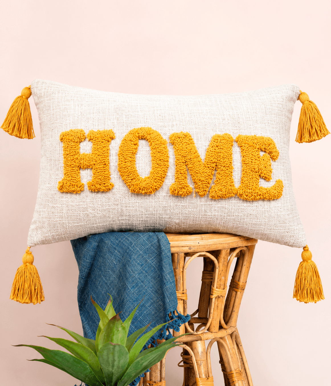 Tufted "HOME" Decorative Cushion Cover with Tassels – Boho Cotton Linen Throw Pillow Cover for Sofa & Living Room