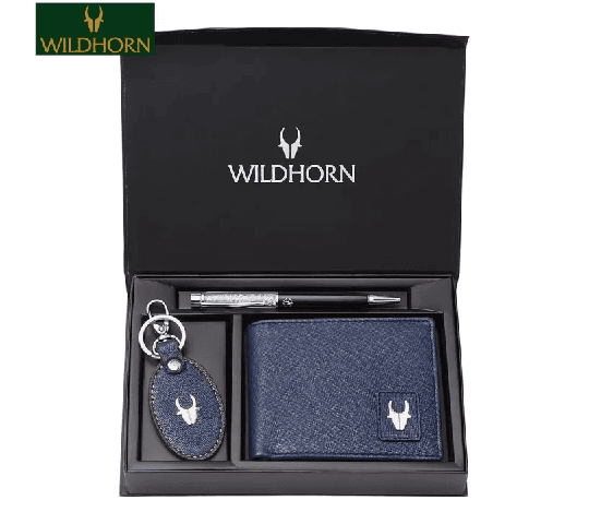 WILDHORN Nepal Blue Wallet with Gift Box (GIFTBOX 150) – Premium Genuine Leather Wallet for Men