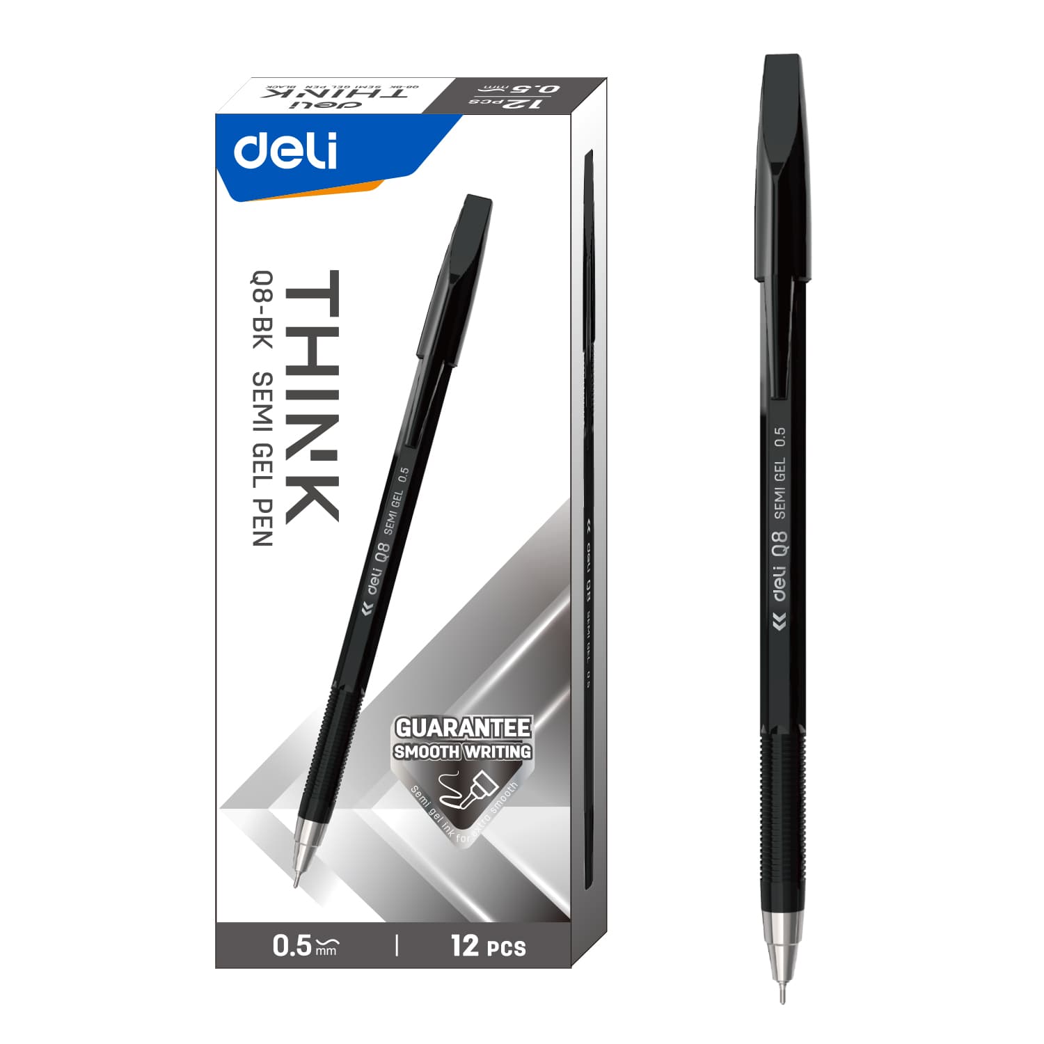 Deli-EQ8-BK Semi Gel Pen | Smooth Black Ink Writing Pen