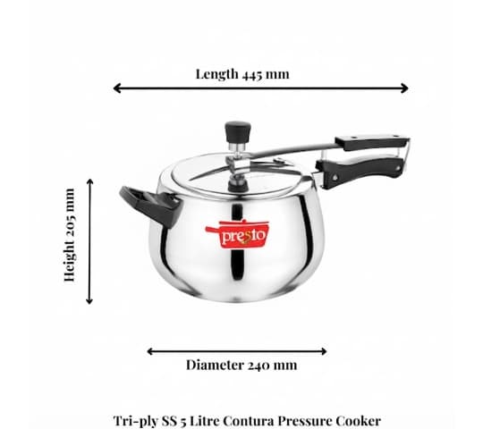 Presto Presto Triply Stainless Steel Contura Inner Lid Pressure Cooker 5 Litre | Induction Base Cooker daily essentials &…