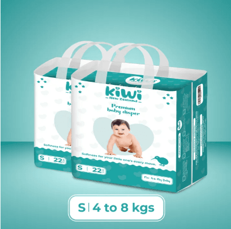 Kiwi Brand Baby Diaper Small Tape (Pack of 22) – Soft, Comfortable & Leak Protection