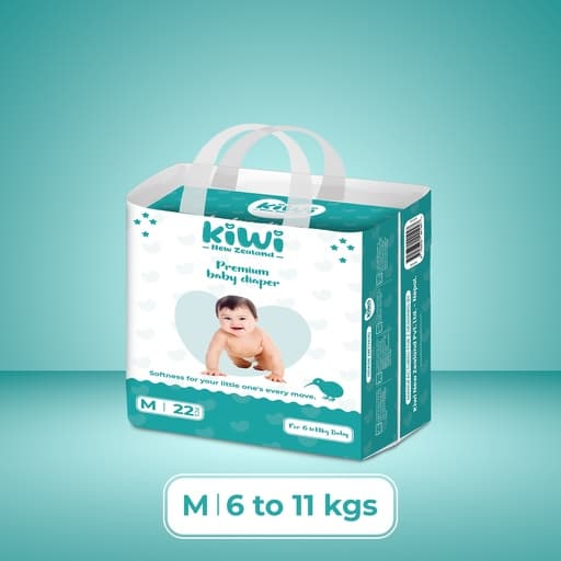 Kiwi Baby Diaper Medium Tape (Pack of 22) – Soft, Comfortable & Leak Protection