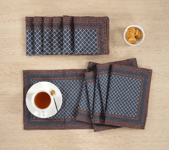 Elegant Black 7-Piece Table Runner & Mats Set – Polycanvas Machine Washable Dining Decor daily essentials & lifestyle