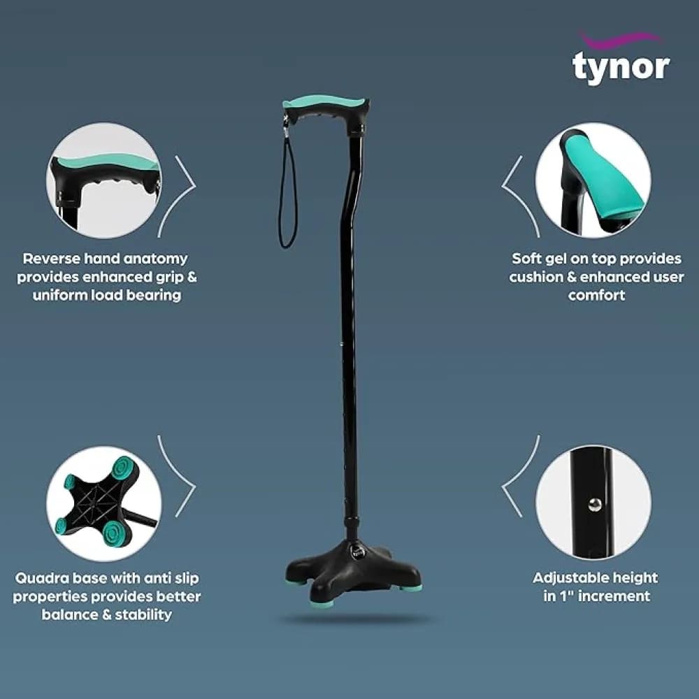Tynor Tynor Pod Quadri Walking Stick – Stable Quad Cane for Elderly Support & Mobility Aid pharmacy, fitness & surgical