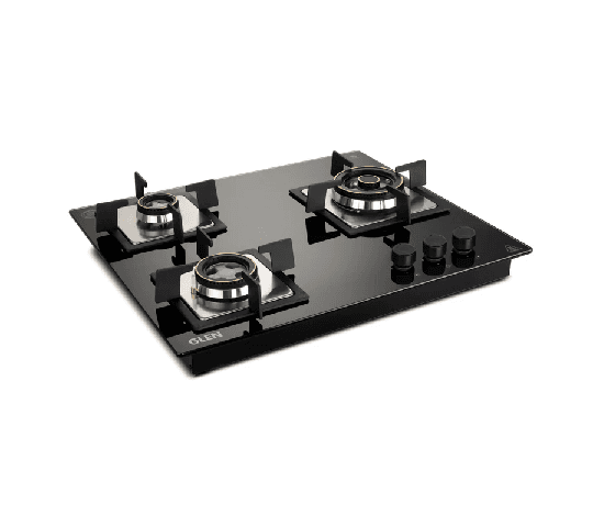 GLEN 1063 SQ HT DB TR 3 Burner Glass Hob Top with Triple Ring Burner, Double Ring Forged Brass Burners & Auto Ignition