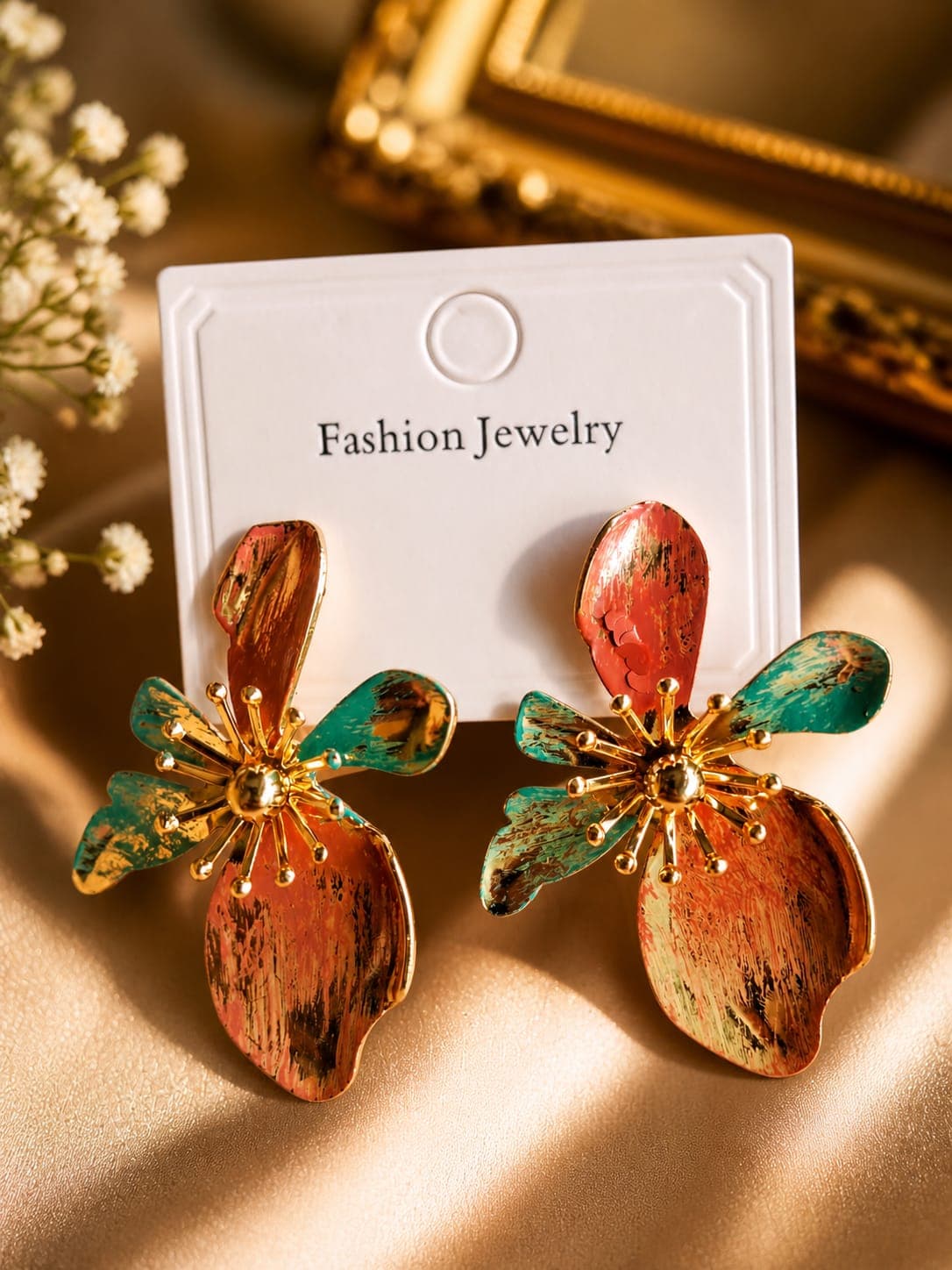 Abstract Painted-Effect Floral Statement Earrings for Women | Lightweight Artistic Fashion Jewelry