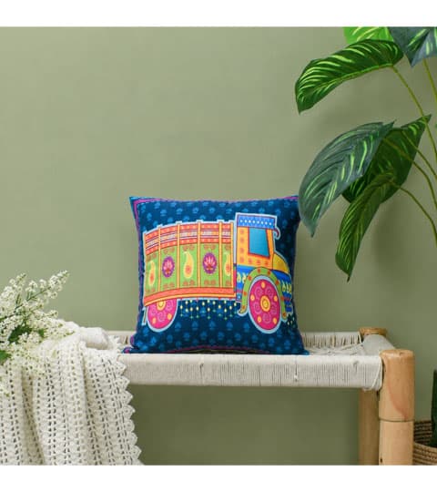 Satin 1 Pc  Cushion Cover HD Traditional Folk Art Vehicle Pattern Decorative Pillow Cover