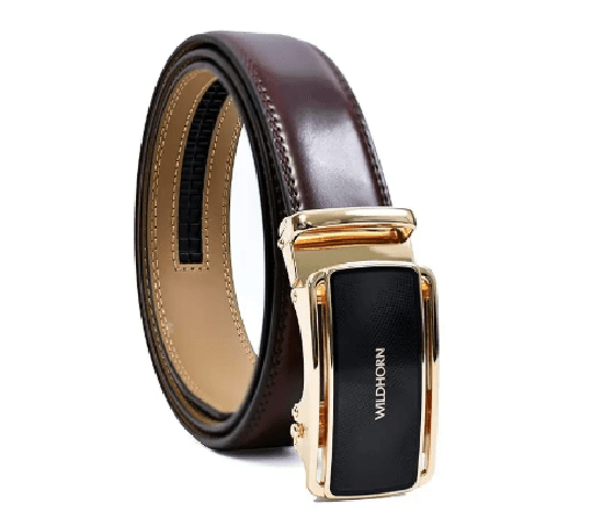 WildHorn Men's Genuine Leather Belt – Premium Auto Lock Buckle, Adjustable 48" Formal & Casual Belt with Gift Box (B0042 Dark Cherry)