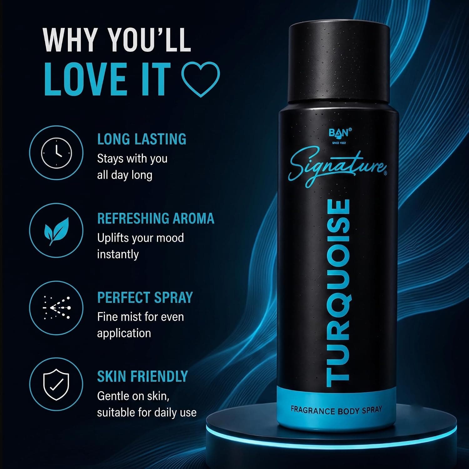 Signature SIGNATURE TURQUOISE Deodorant Spray for Men 150ML | Long Lasting Amber Spicy Fragrance Body Spray | Lemon,… — thumbnail 2 of 7