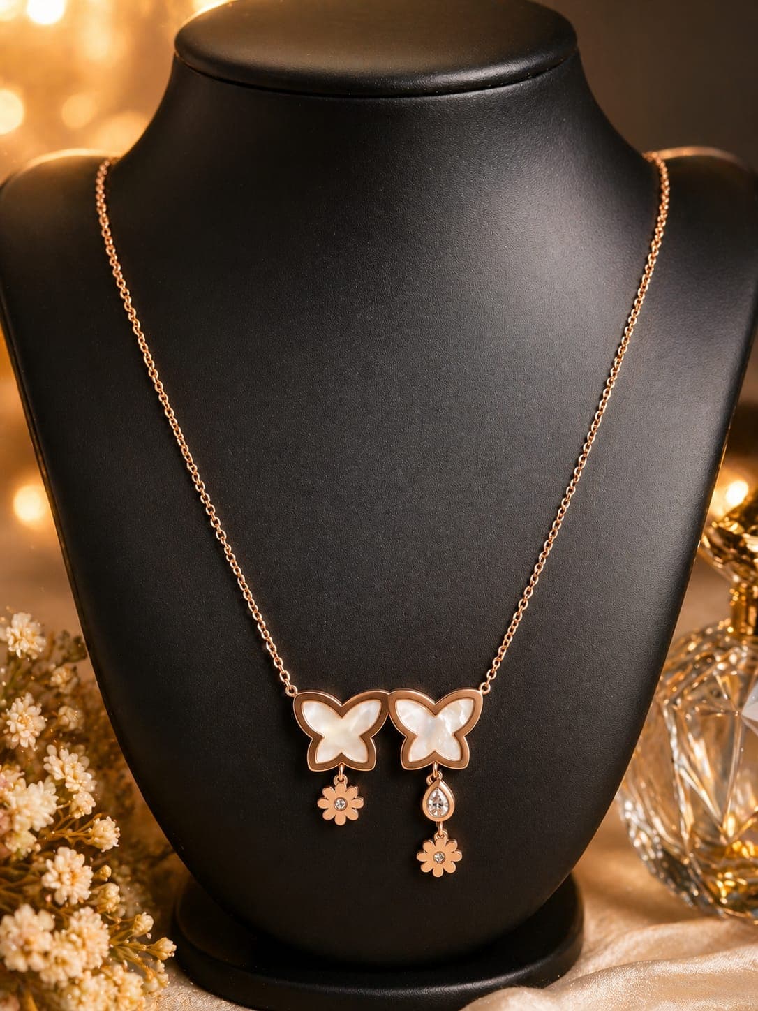 Double Butterfly Drop Pendant Necklace for Women | Elegant Butterfly Chain Necklace