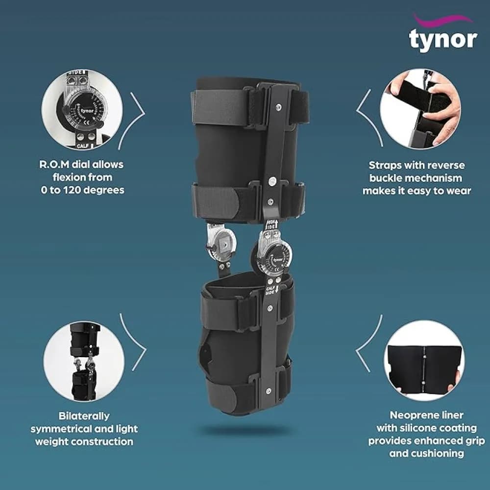 Tynor Tynor R.O.M Knee Support 22/56cm Adjustable Hinged Knee Brace for Injury Recovery & Stability pharmacy, fitness &…