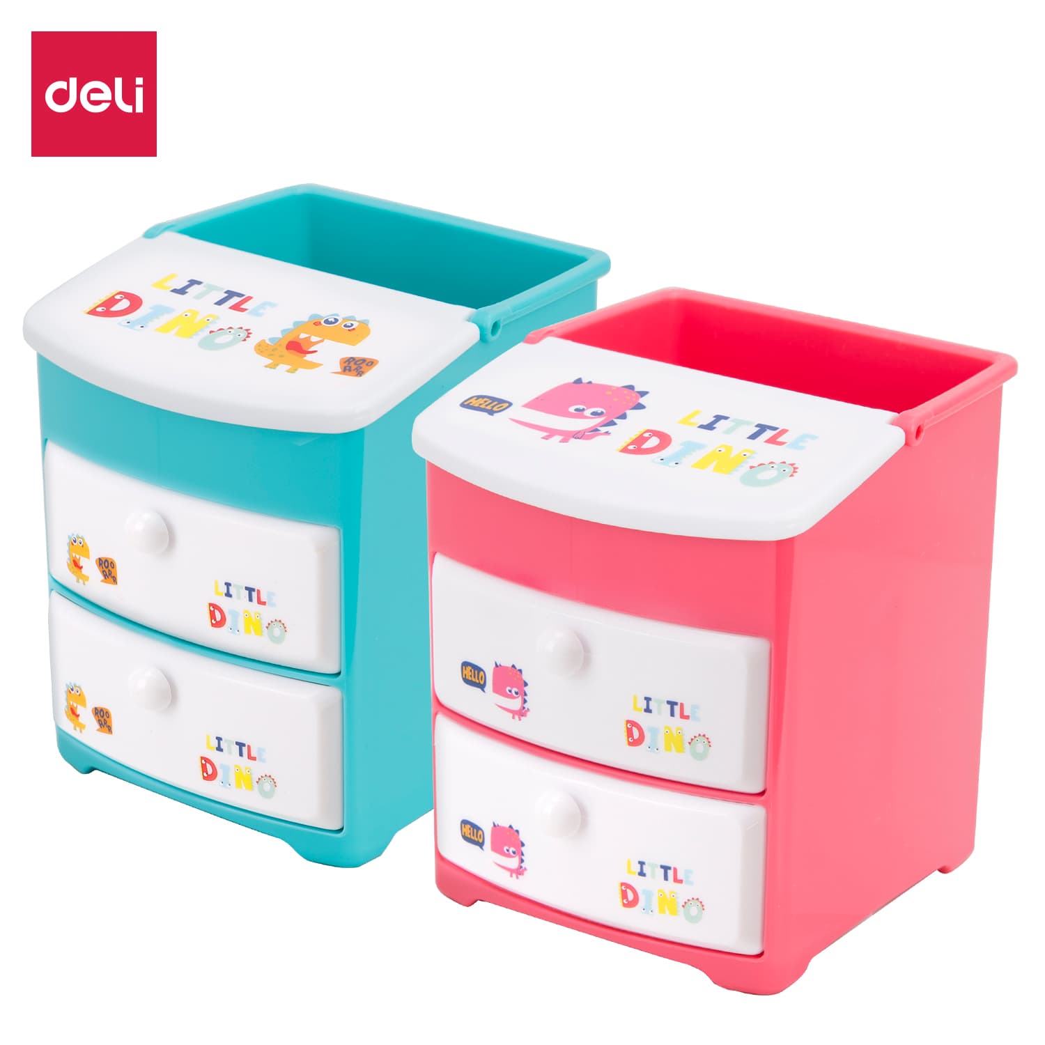 Deli E9136 Little Dino Pen Holder with 2 Drawers & 2 Compartments | Cute Desktop Organizer