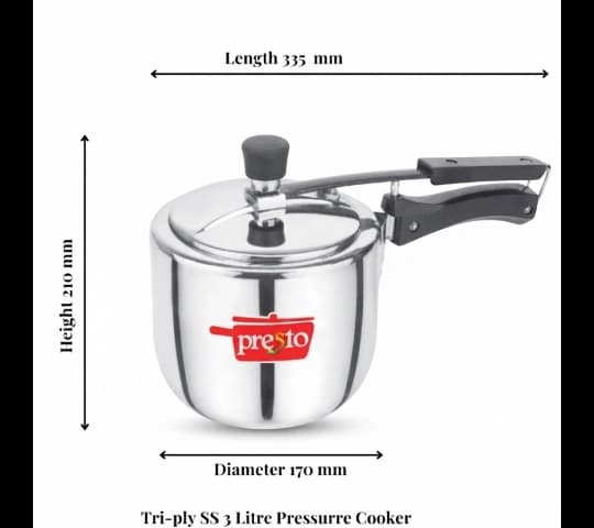 Presto Presto Triply Stainless Steel Classic Inner Lid Pressure Cooker 3 Litre | Induction Base | 3L Cooker daily…