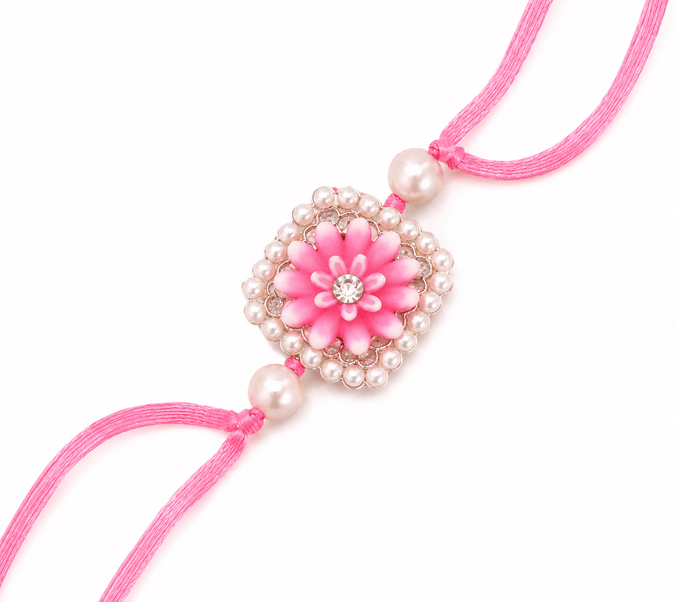 Pink Floral Pearl Rakhi | Elegant Flower Design Raksha Bandhan Rakhi for Brother