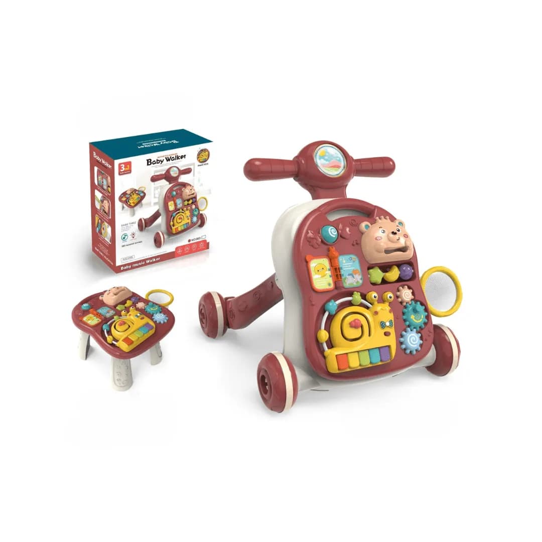 3-in-1 Multi-Function Baby Music Walker & Activity Table with Interactive Learning Toys