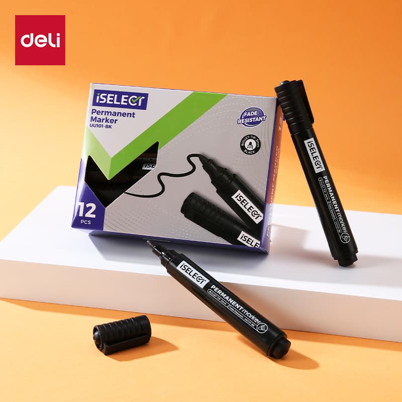 DELI UU101-BK iSelect Permanent Bullet Marker Black | Waterproof & Quick-Drying Marker per pcs