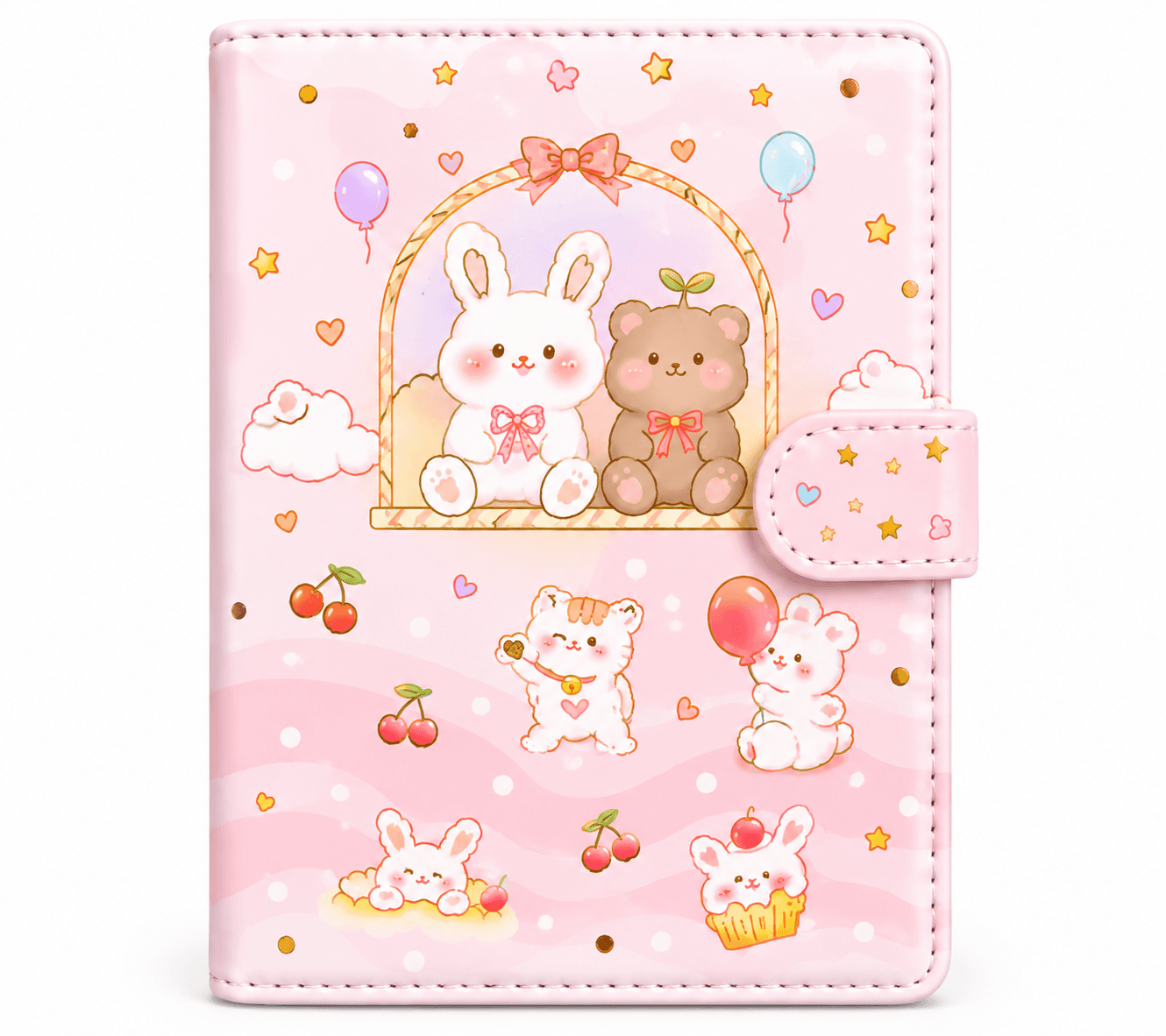 Cute Pink Aesthetic Diary Notebook | Bunny & Teddy Bear Design