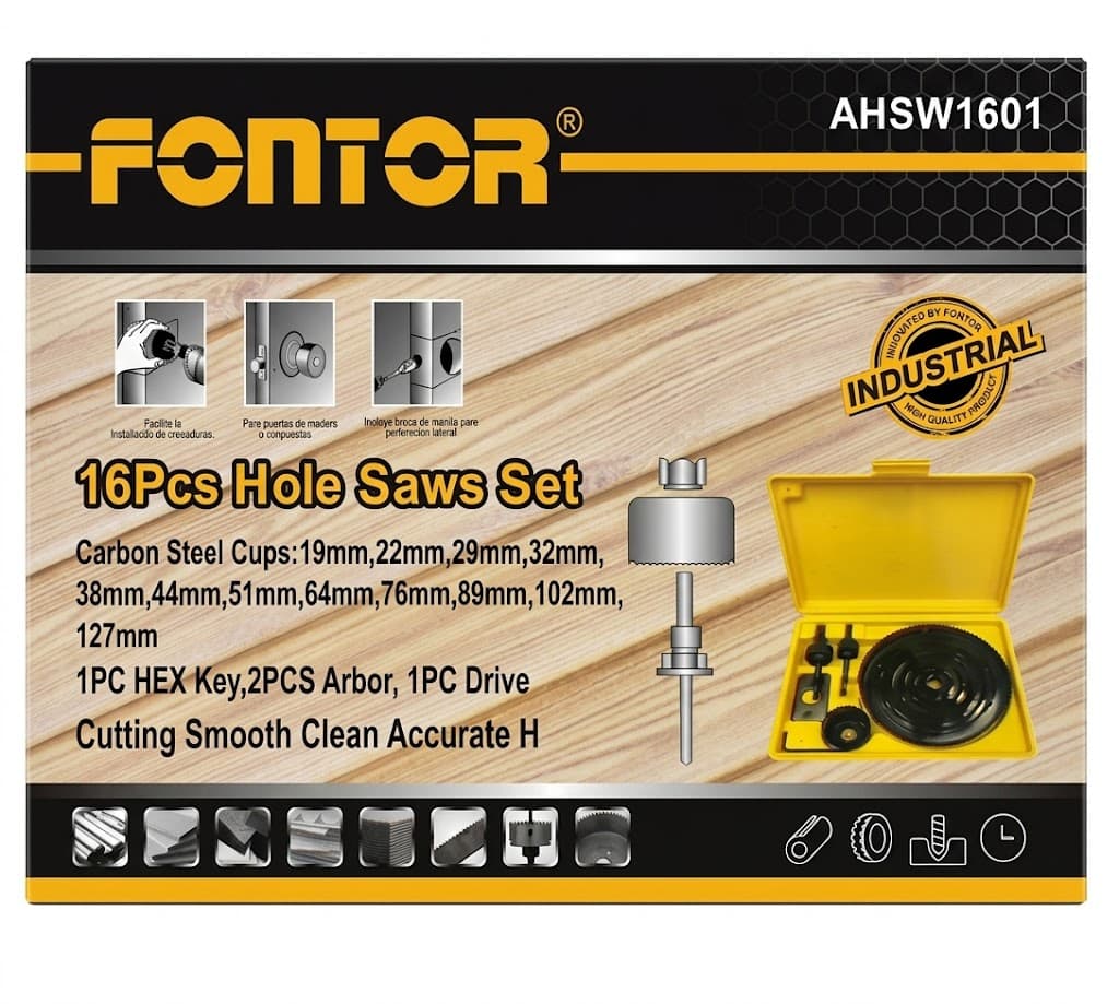 Fontor Fontor HOLE SAW 16PCS SET AHSW1601 – Multi-Size Wood & Plastic Hole Cutter Kit hardware & machinery