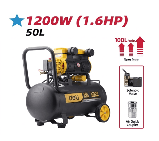 Deli 50L Air Compressor EDL-WKY50-E1 Oil-Free High Performance Air Compressor for Workshop & Garage Use