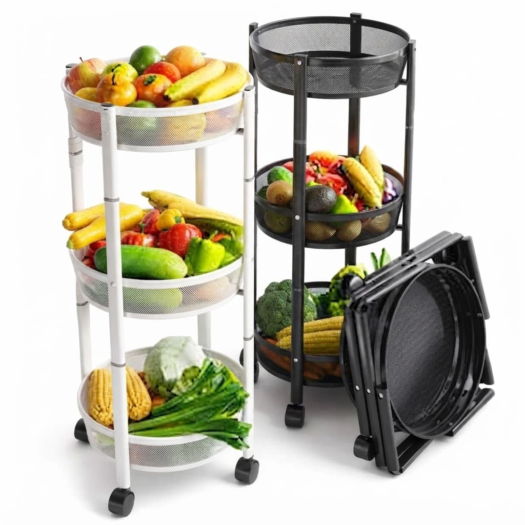3-Tier Rolling Storage Cart with Foldable Design – Portable Utility Organizer