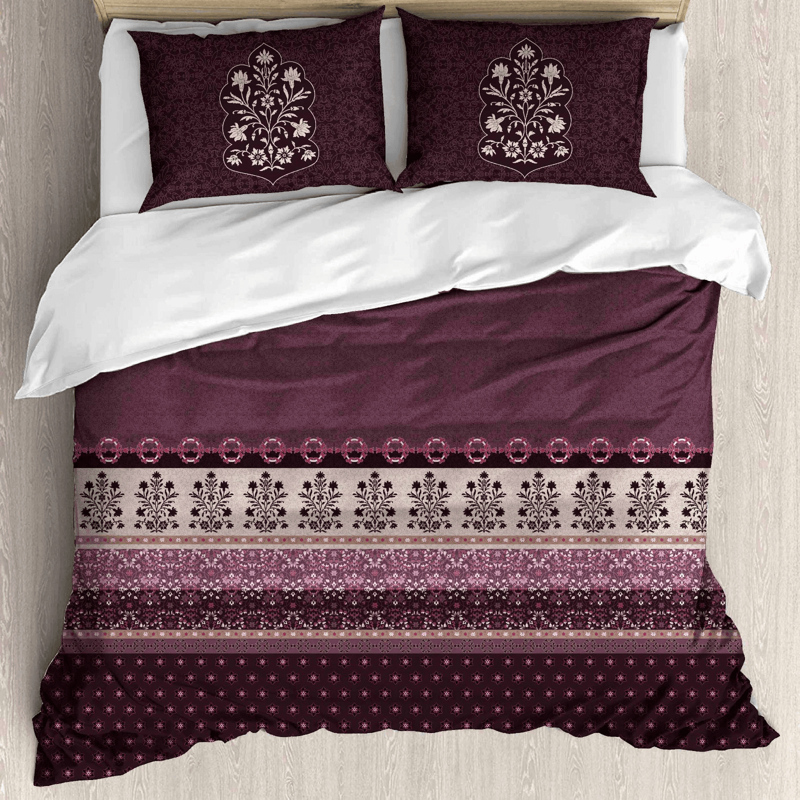 Premium Plum Purple Floral Cotton King Size Bedsheet with Designer Pillow Covers (108 × 108 Inches)
