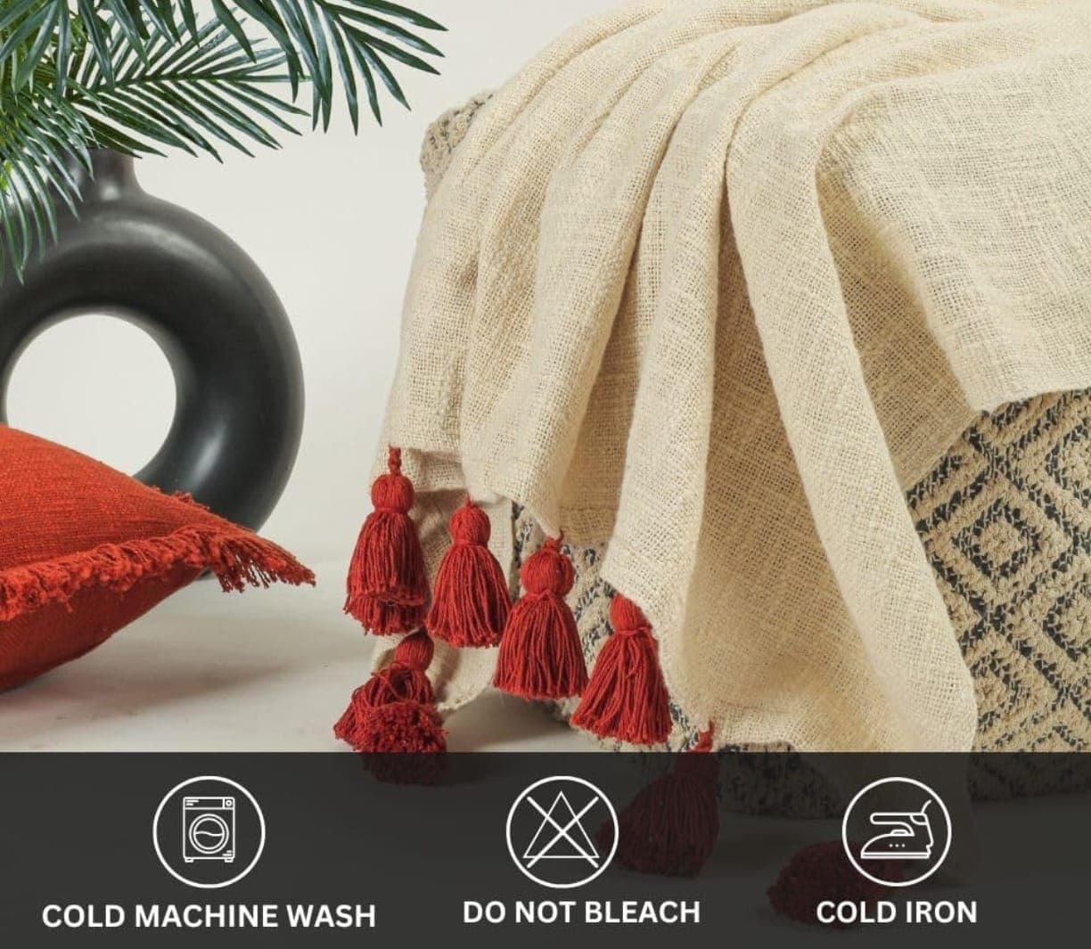 Mirage 100% Cotton Throw Blanket with Multicolor Tassels – Soft Decorative Sofa, Bed & Couch Blanket (Maroon) daily… — image 1 of 5