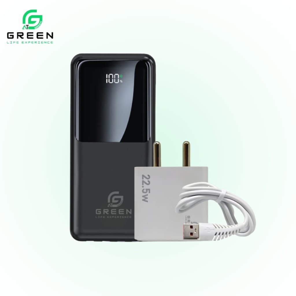 Green Combo Turbo-20 Powerank And UV-22.5 Type-C Charger