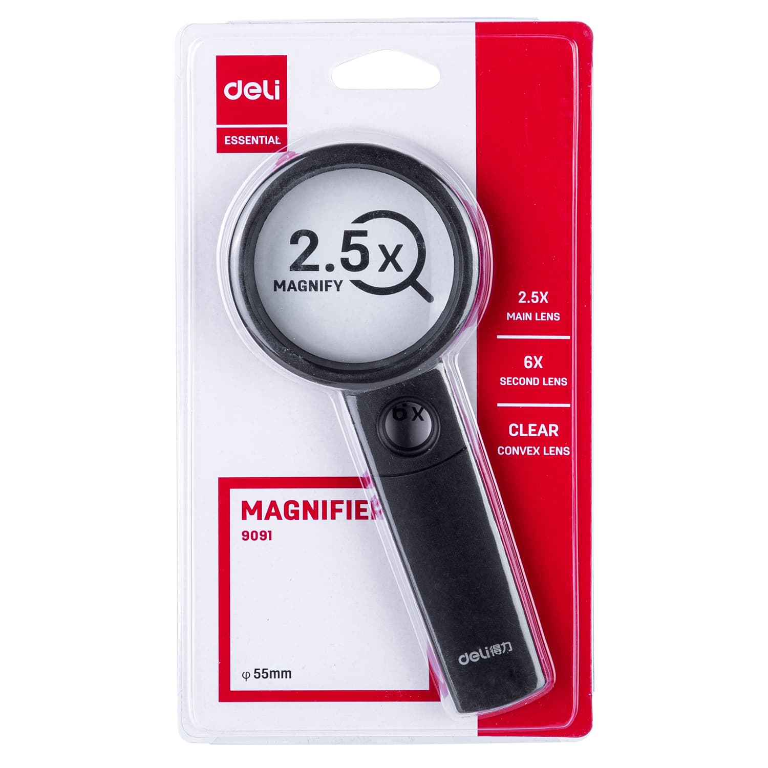 Deli-E9091 Magnifier | 60mm 2.5X & 6X Handheld Magnifying Glass (Without Box)