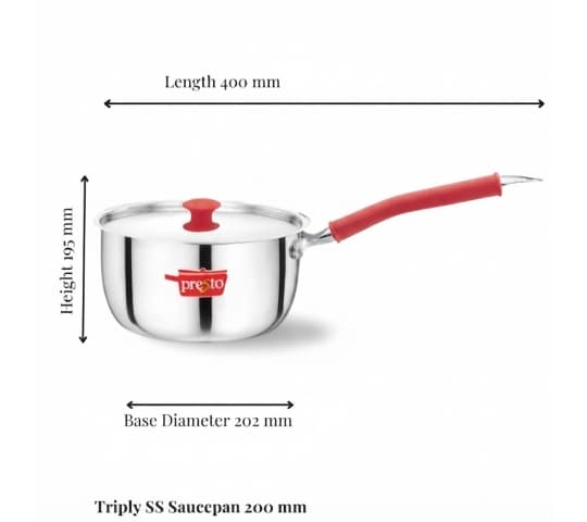 Presto Presto Stainless Steel Triply Saucepan 20cm | Induction & Gas Compatible Cookware daily essentials & lifestyle