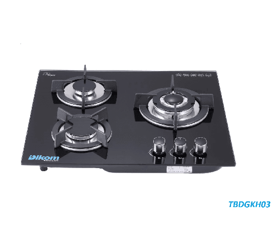 Dikom Tempered Glass 3 Burner Gas Hob Auto Ignition TBGDKH03 (Black) – Premium Built-In Cooktop