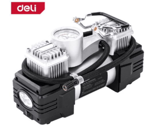 Deli Dual-Cylinder Auto Air Compressor 160W EDL8059 Portable Tire Inflator for Car, Motorcycle & Bicycle