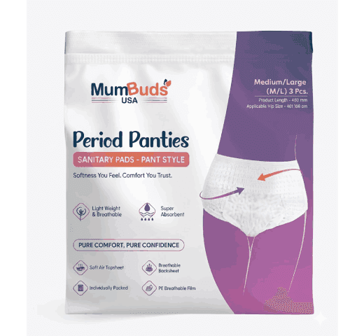 Disposable MumBuds Sanitary Period Panty M-L (3 Pcs) | Leak-Proof, Soft & Comfortable Menstrual Panties for Women