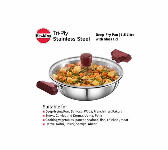 Hawkins Hawkins SSD15G Stainless Steel Deep Fry Pan with Glass Lid | Induction Friendly Kadai 1.5L daily essentials &… — image 1 of 6