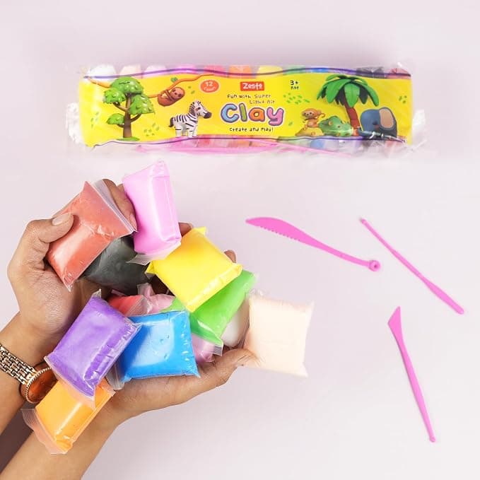 No Brand Super Light Clay 12 Colors Set for Kids | Soft Modeling Clay for Art & Craft stationary, toys & sports — image 1 of 2
