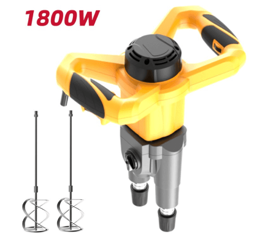 1800W Electric Paint & Mortar Mixer Machine with Dual Mixing Paddles for Cement, Paint & Adhesives