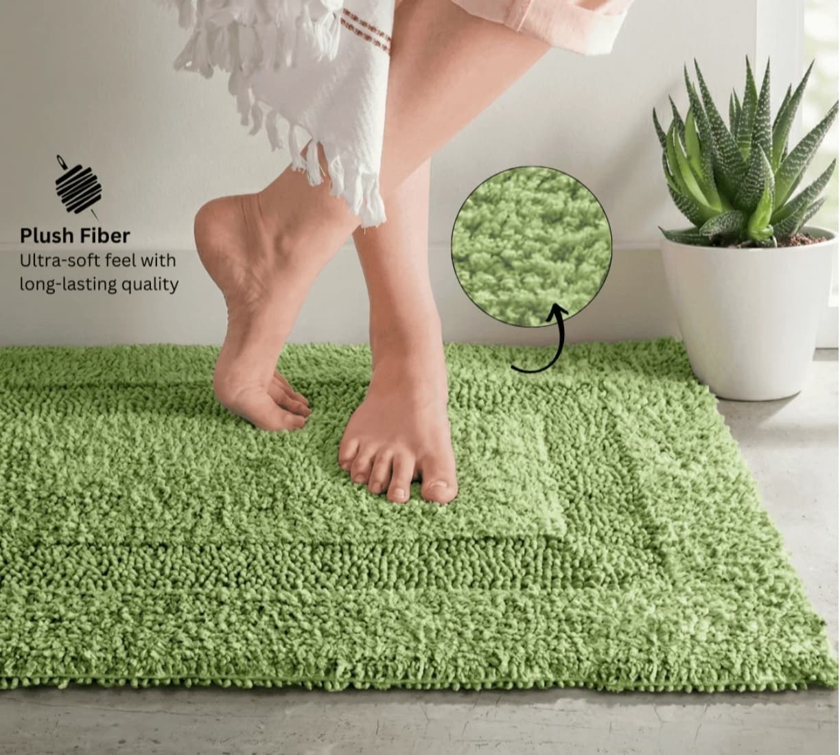 Mirage Plush Sage Green Bath Mat with Elegant Border Design daily essentials & lifestyle