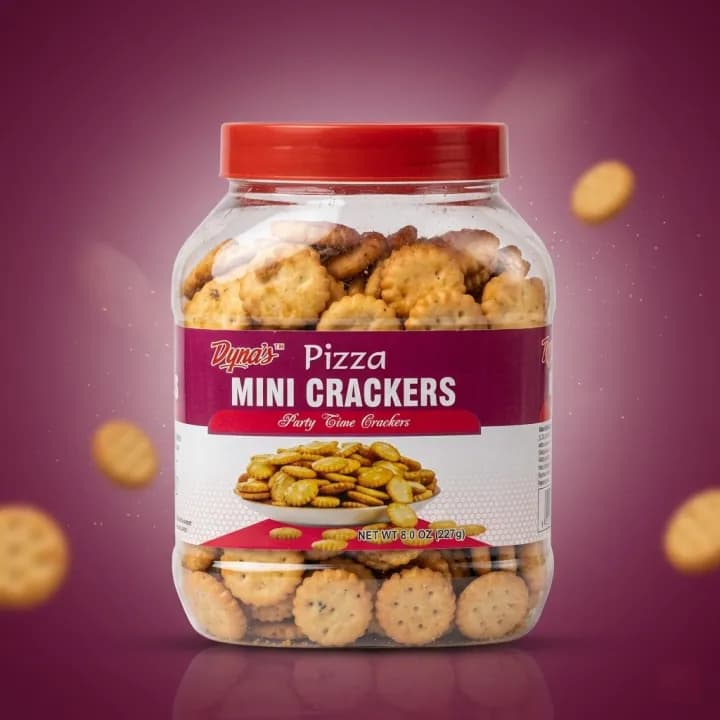 Dyans Mini Crackers Jar 227 gm Pizza – Crispy Pizza Flavored Snack