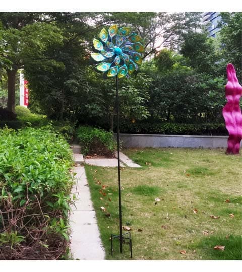 Senwell Senwell Peacock Feather Wind Spinner with Solar Light – Outdoor Garden Decoration, Metal Yard Art Stake, W-G192185…