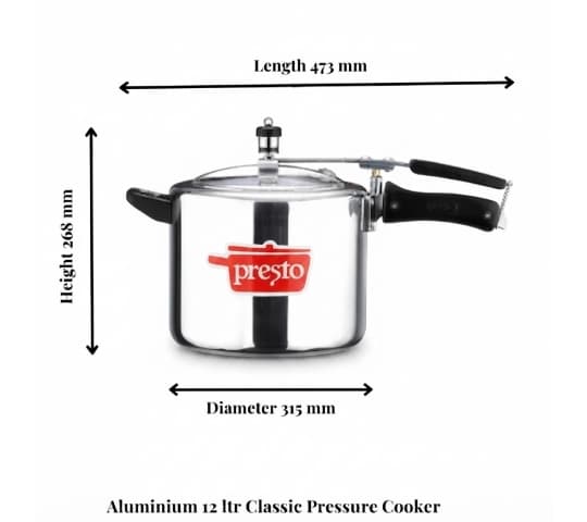 Presto Presto Pressure Cooker Aluminium Classic Inner Lid 12 Ltr | Heavy Duty Pressure Cooker daily essentials & lifestyle
