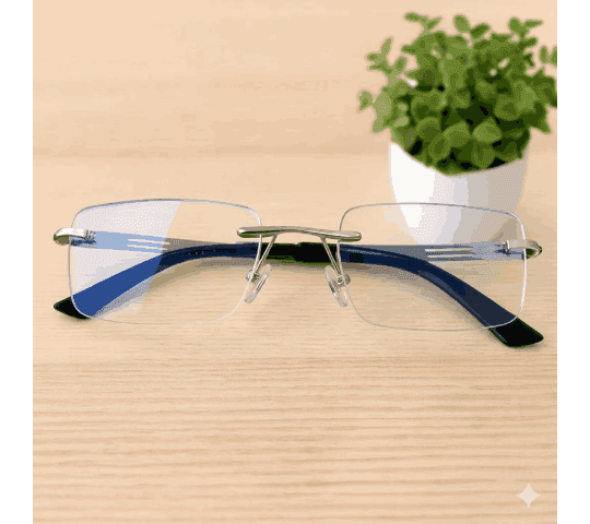 Rimless Frame Branded With Bluecut Lens For Prescription Glasses