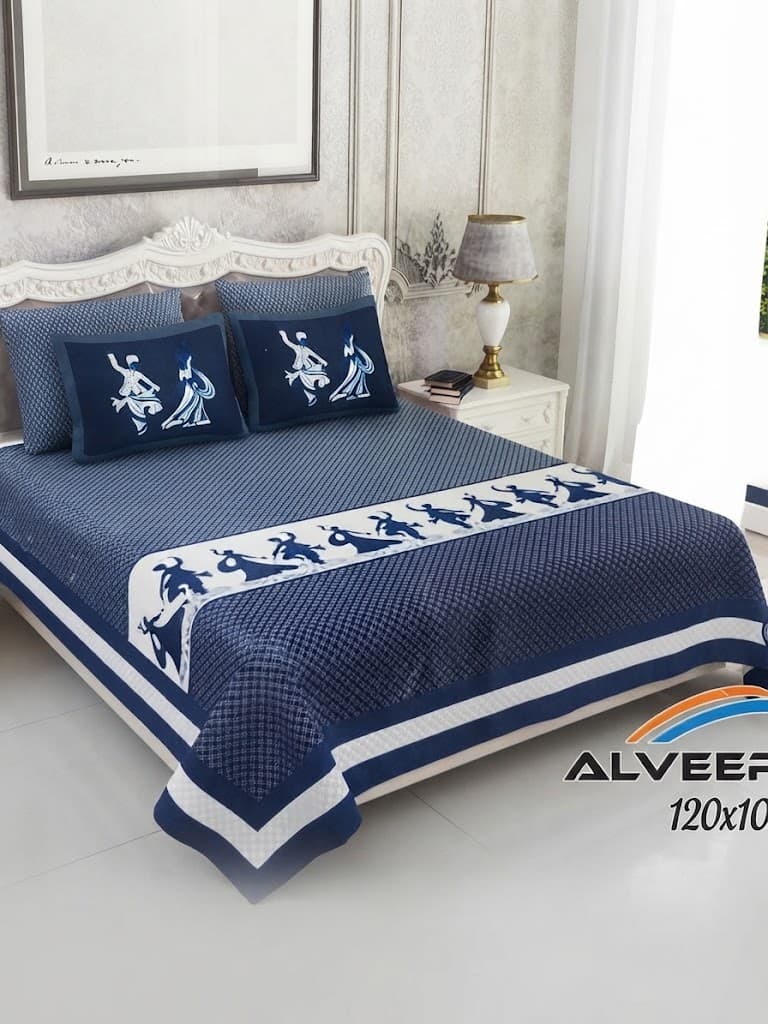 Navy Blue and White Bedsheet – Stylish & Comfortable Bedding 120/120