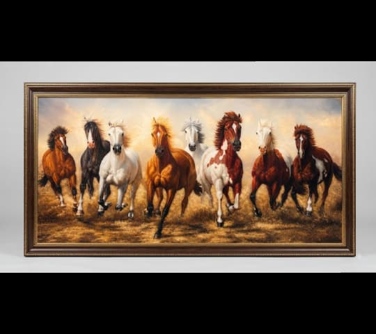 Seven Running Horses Galloping Across an Open Field