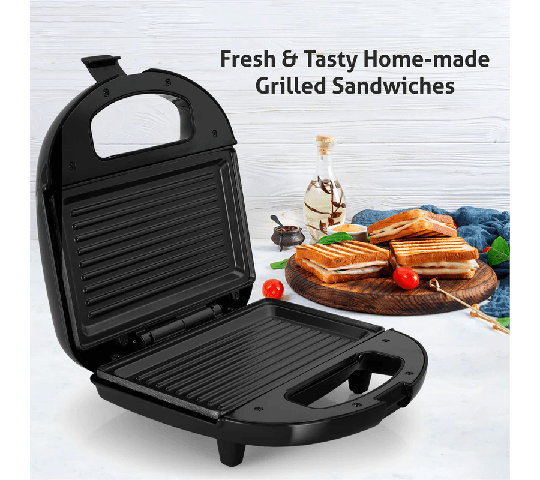 GLEN Electric Sandwich Maker Grill with Non-Stick Coating Plates, 750W – Black 3024BGRILL