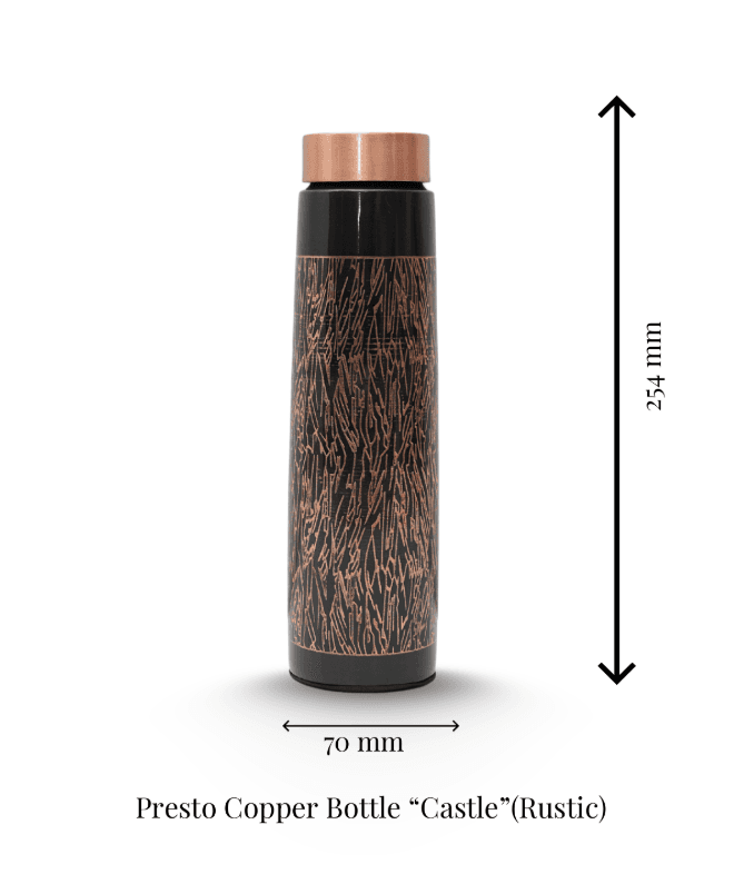 Presto Copper Bottle "Castle" (Rustic) | Pure Handmade Copper Water Bottle- Weight 0.220 kg, Height 253mm and Weight 70 mm… — image 1 of 2