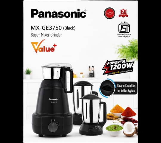 Panasonic Panasonic MX-GE3750 (Black) Super Mixer Grinder | 750W Powerful Kitchen Mixer with 3 Stainless Steel Jars…