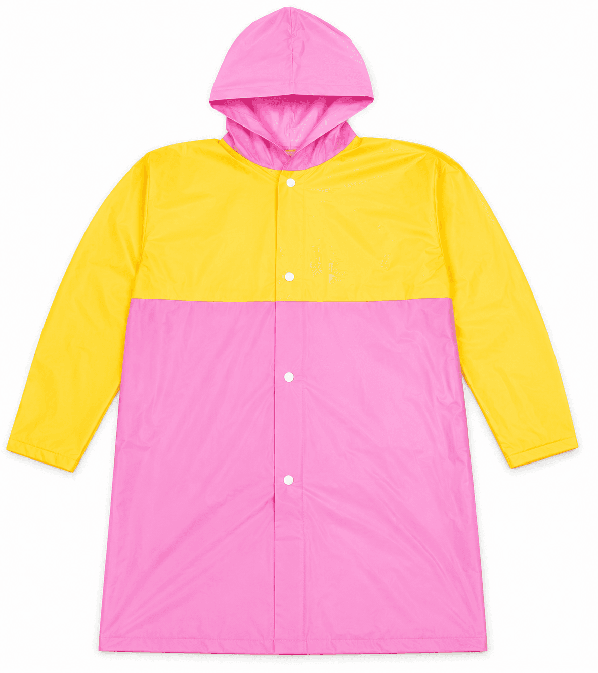 Unisex Waterproof Hooded Raincoat – Yellow & Pink Full-Length Rainwear