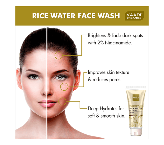 Vaadi Organics Vaadi Organics - 2% Niacinamide + Ceramide Rice Water Face Wash | B3+ | Brightens Skin|Glass Skin Look|…