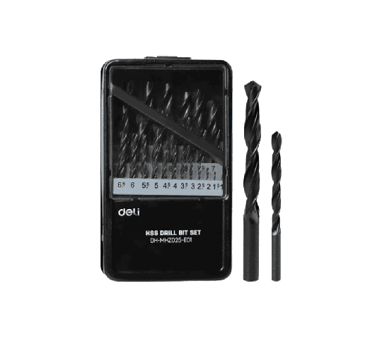 Deli EDH-MHZ025-ED1 HSS Drill Bit Set 25 Pieces | High-Speed Steel Twist Drill Bits for Metal, Wood & Plastic